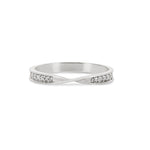 Front view of the Follow Your Heart Diamond Wedding Ring in 14k white gold, featuring a dainty heart shape on a textured twig band.
