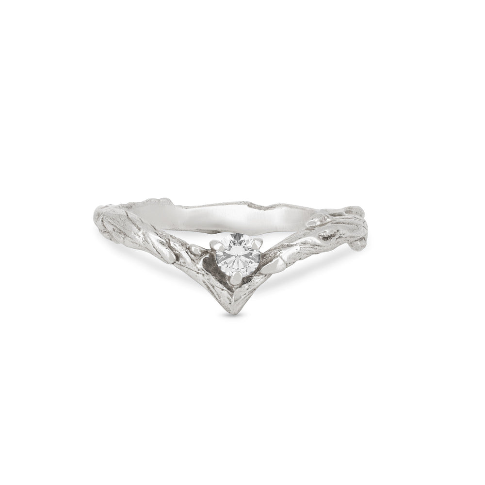 Top-down view of the Hawthorn Lab-Grown Diamond Arrow Ring in 14k white gold.