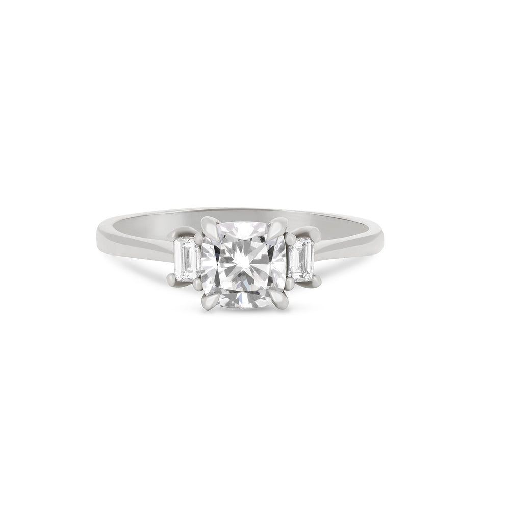 Heart's Light Three Stone Diamond Engagement Ring - 14k White Gold Polished Band