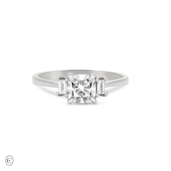 Heart's Light Three Stone Diamond Engagement Ring - 14k White Gold Polished Band