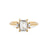 Front view of the Hero Emerald Cut Three Stone Diamond Engagement Ring in 14k solid gold, featuring a central 1.5ct emerald-cut diamond flanked by two smaller diamonds on a polished band.