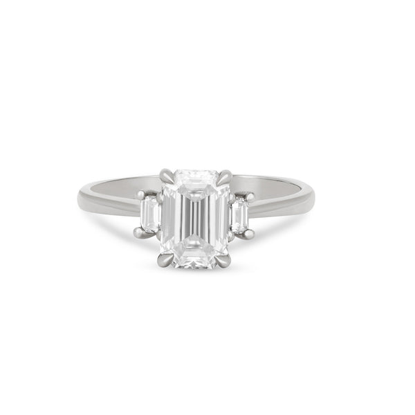 Hero - Emerald Cut Three Stone Diamond Engagement Ring 14k White Gold