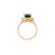 Top-down view of the Hero 1.8ct Green Tourmaline & Diamond Ring in 14k polished gold.