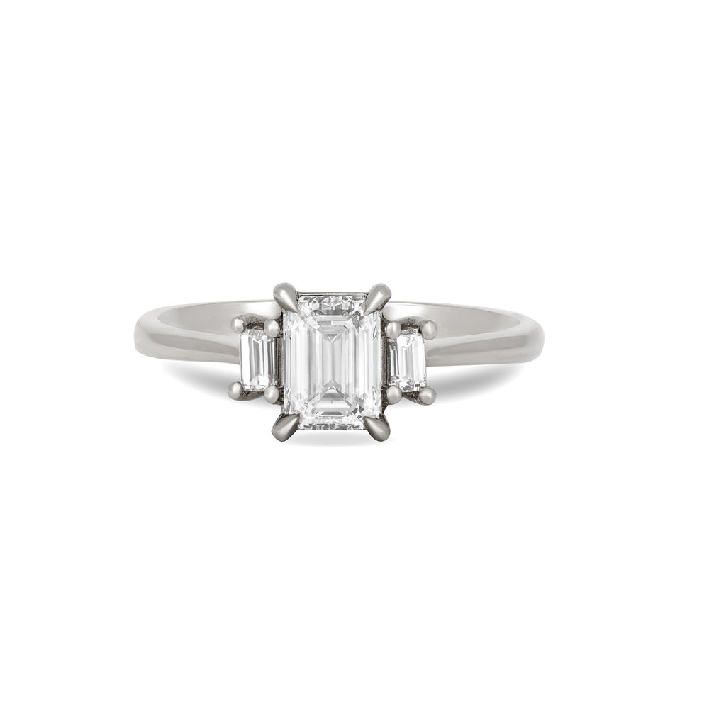 Hero - Emerald Cut Three Stone Diamond Engagement Ring 14k White Gold