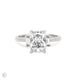 Front view of the Hero Radiant Cut Three Stone Diamond Engagement Ring in 14k white gold, featuring a central 2ct radiant-cut diamond flanked by two smaller diamonds on a polished band.