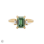Hero - Emerald Cut Three Stone Green Lab Grown Diamond Engagement Ring 14k Gold
