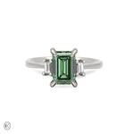Hero - Emerald Cut Three Stone Green Lab Grown Diamond Engagement Ring 14k White Gold
