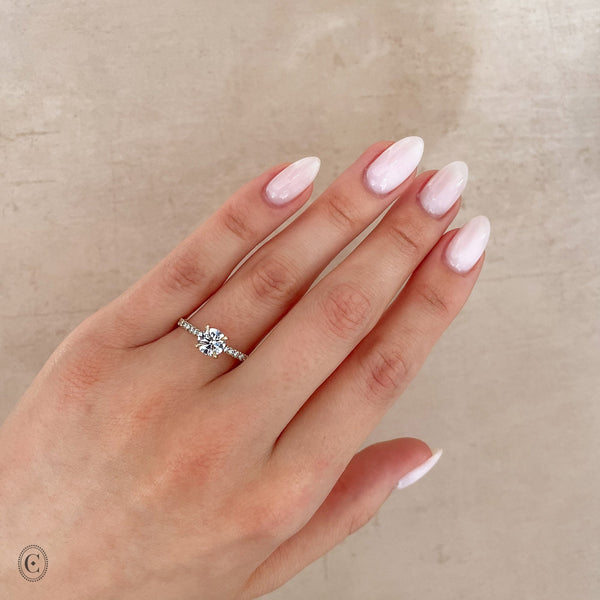 On-body view of Darling - Eternity Solitaire Diamond Engagement Ring 14k White Gold