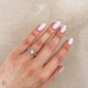 Close-up of a hand wearing the Love’s Life Eternity Princess Cut Diamond Engagement Ring in 14k solid gold.