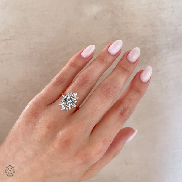 Alternative view of Close-up of a hand wearing the Queen of Hope 2.7ct Lab-Diamond Engagement Ring in 14k white gold.