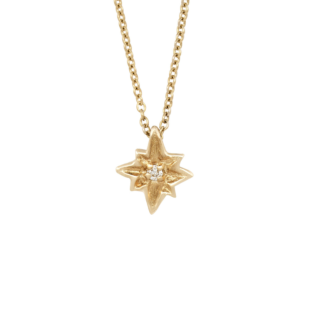 Front view of the Lost Without You Diamond Necklace in 14k gold, featuring a textured circular pendant with a center diamond.
