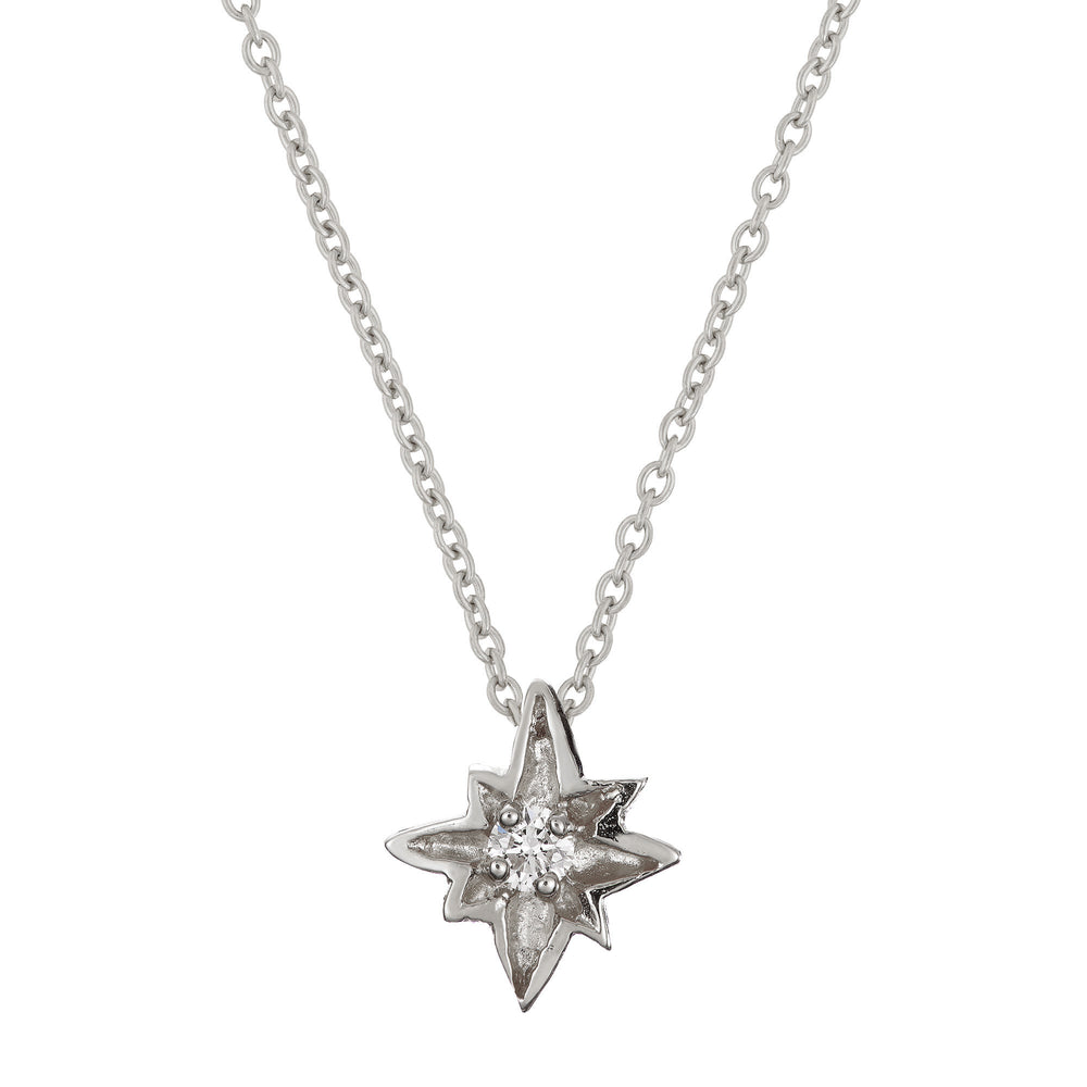 Front view of the Lost Without You Diamond Necklace in 14k white gold, featuring a textured circular pendant with a center diamond.