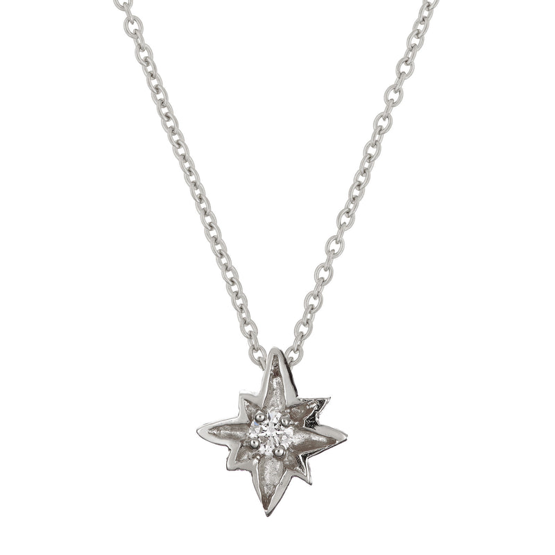 Front view of the Lost Without You Diamond Necklace in 14k white gold, featuring a textured circular pendant with a center diamond.