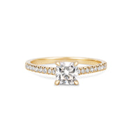 Front view of the Love’s Life Eternity 1ct Cushion Cut Diamond Engagement Ring in 14k solid gold, featuring a cushion-cut diamond with an eternity-set band.