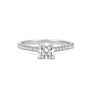 Front view of the Love’s Life Eternity 1ct Cushion Cut Diamond Engagement Ring in 14k white gold, featuring a cushion-cut diamond with an eternity-set band.