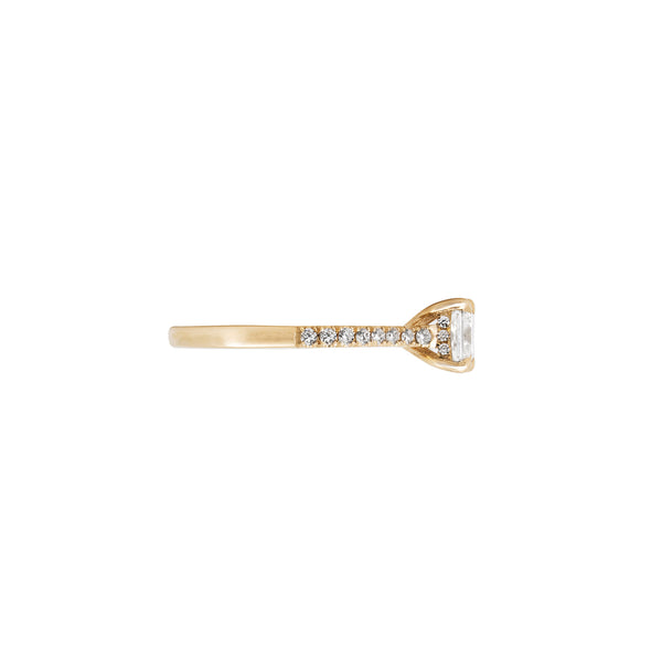 Alternative view of Side profile of the Love’s Life Eternity Princess Cut Diamond Engagement Ring in 14k solid gold, showcasing the eternity-set band and elevated princess-cut diamond.