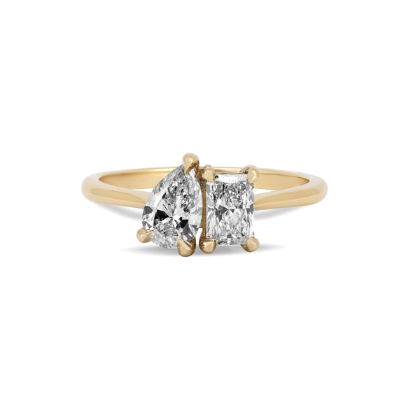 Moi & Toi Pear and Emerald Cut Lab-Grown Diamond Engagement Ring - 14k Gold Polished Band