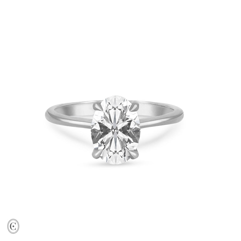 Front view of the Moonlight Oval Diamond Engagement Ring in 14k white gold, featuring an oval diamond on a polished band.