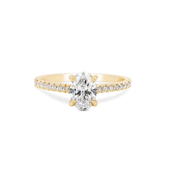 Front view of the Moonlight Eternity 1ct Oval Diamond Engagement Ring in 14k solid gold, featuring an oval diamond with an eternity-set band.