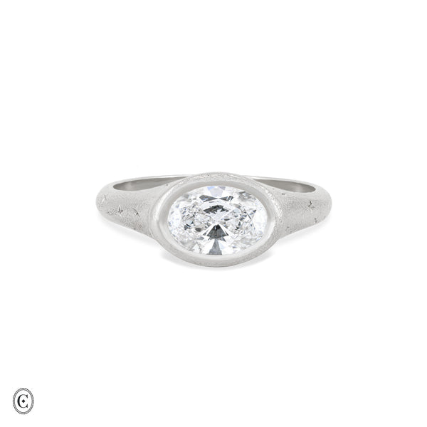 North Star - Diamond Signet East West Ring in White Gold