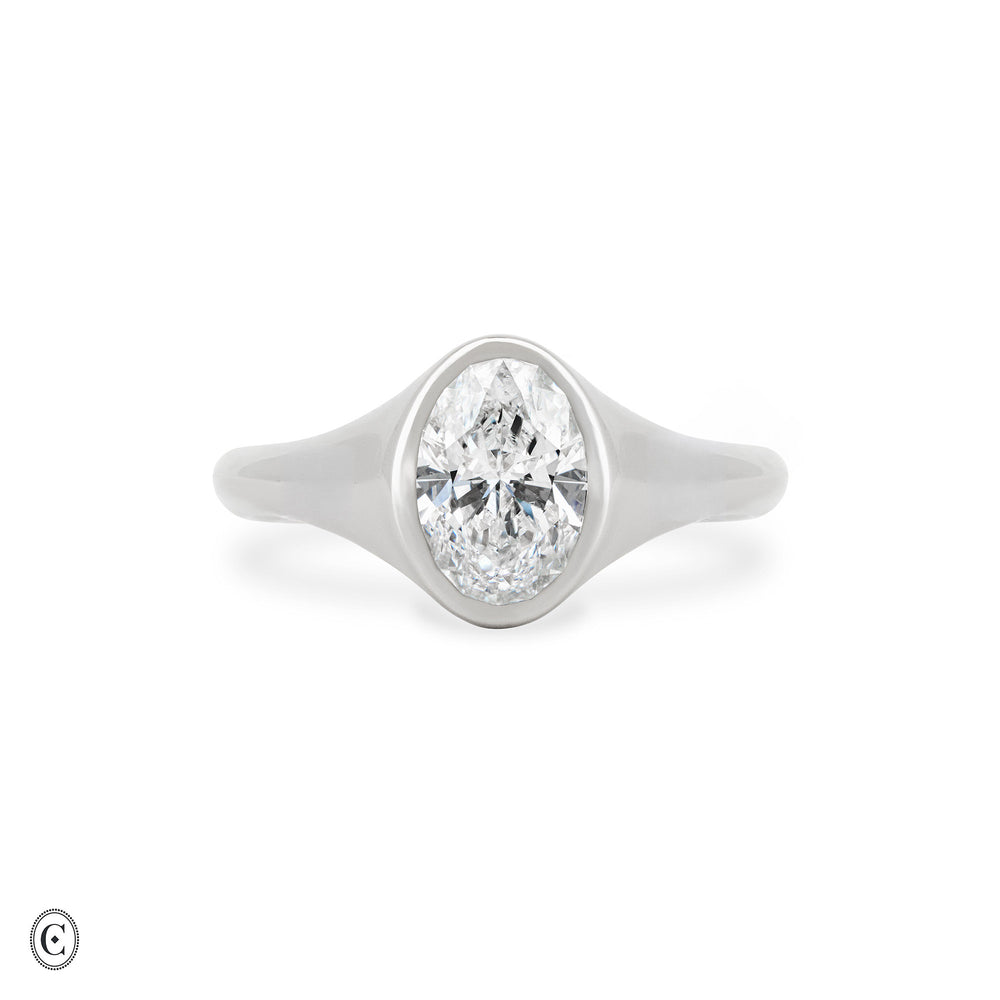 North Star - Diamond Signet North South Ring in White Gold