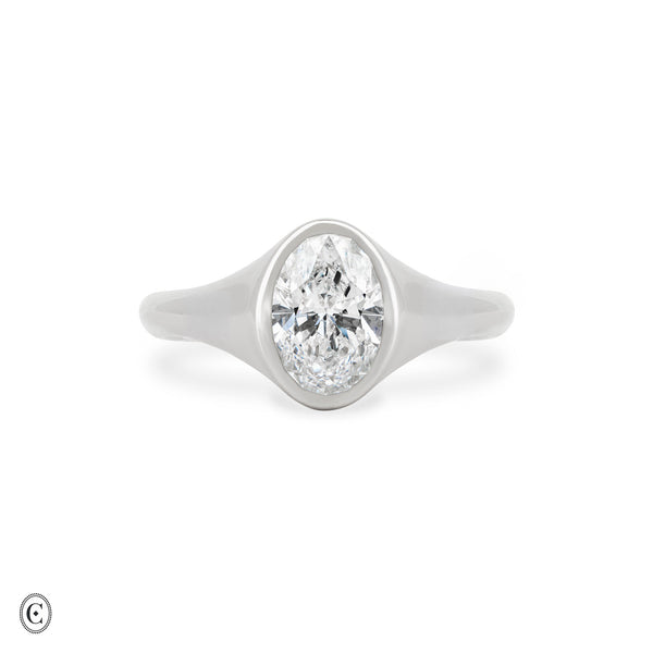 North Star - Diamond Signet North South Ring in White Gold