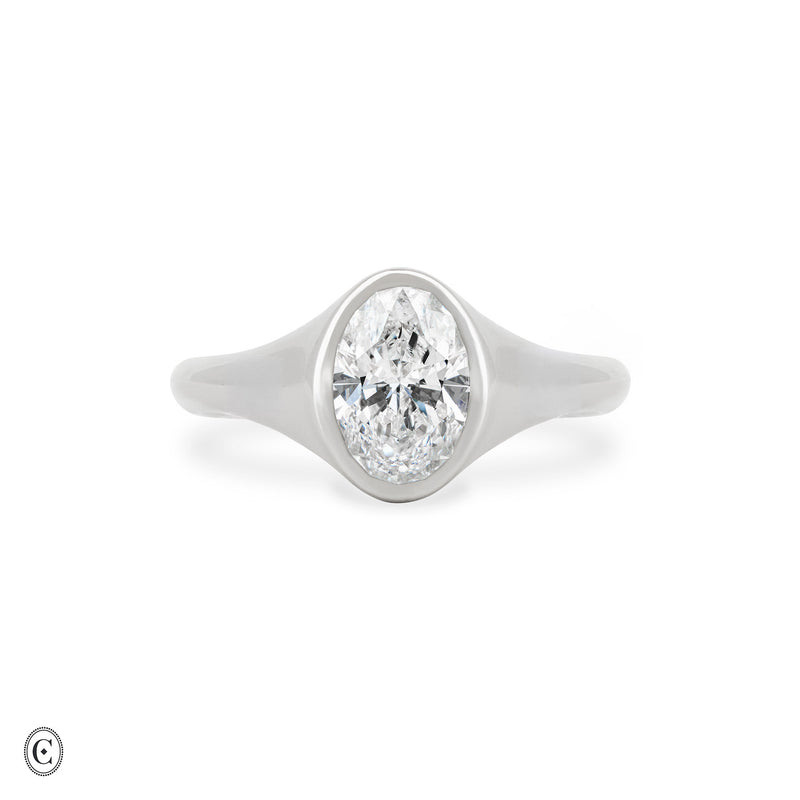 North Star - Diamond Signet North South Ring in White Gold