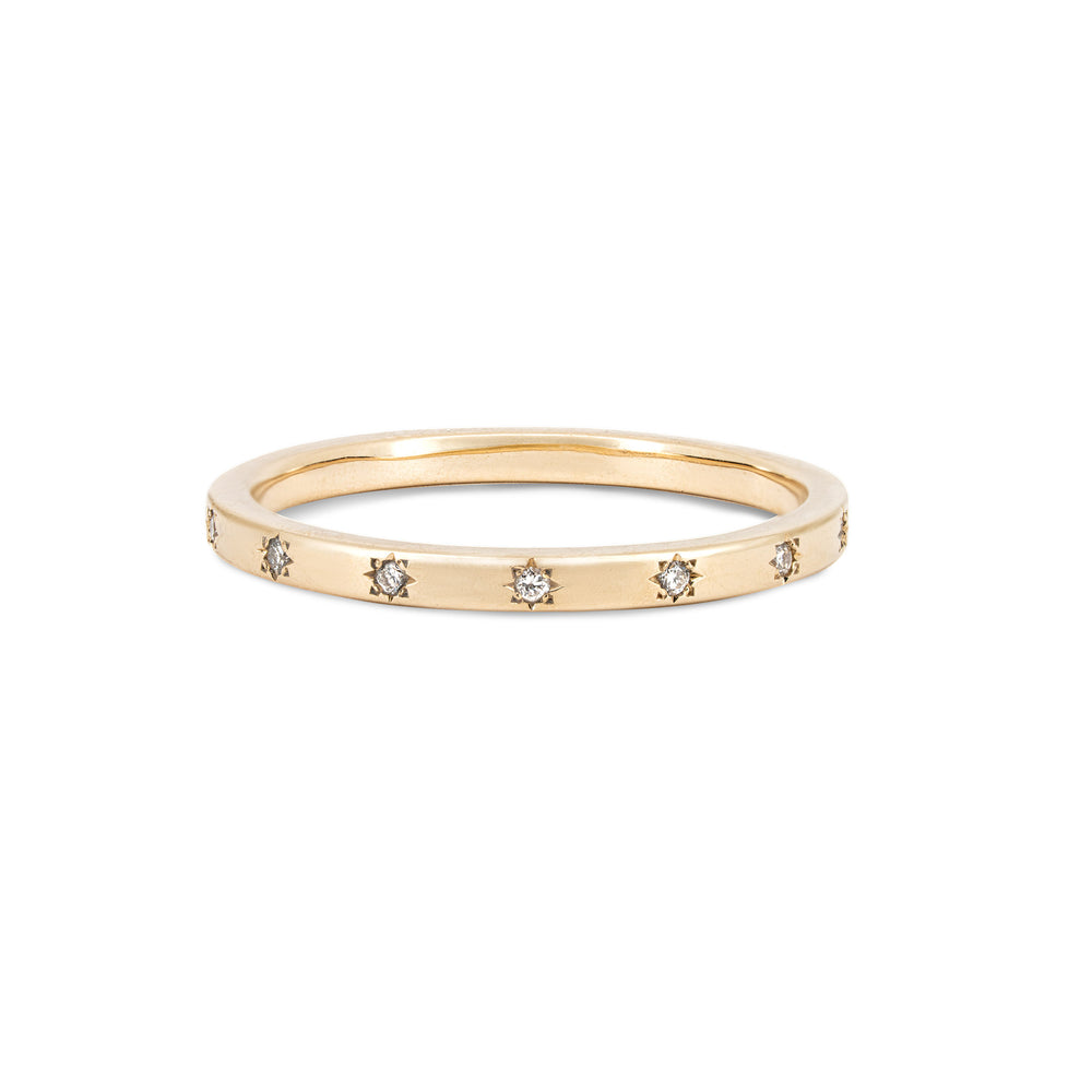 Front view of the North Star Diamond Eternity Ring in 14k solid gold, featuring classic diamonds set around the entire band.