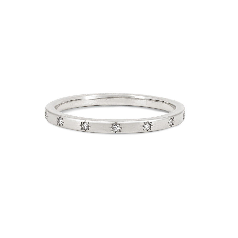 Front view of the North Star Diamond Eternity Ring in 14k white gold, featuring classic diamonds set around the band.