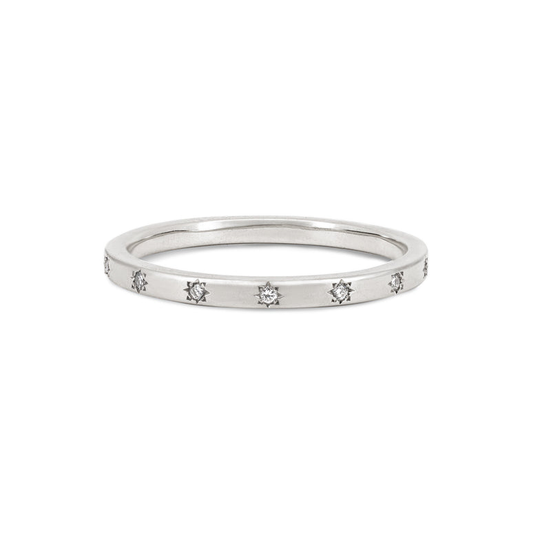 Front view of the North Star Diamond Eternity Ring in 14k white gold, featuring classic diamonds set around the band.
