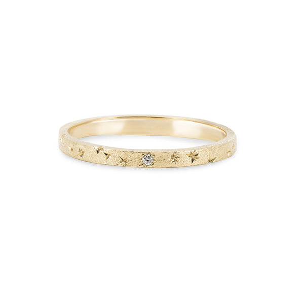 Front view of the North Star 14k Gold Band Ring, a polished band featuring a single star motif.
