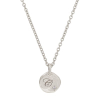Thumbnail of Front view of the North Star Diamond Engraved Initial Necklace in 14k white gold, featuring an engraved disc pendant with a small diamond.