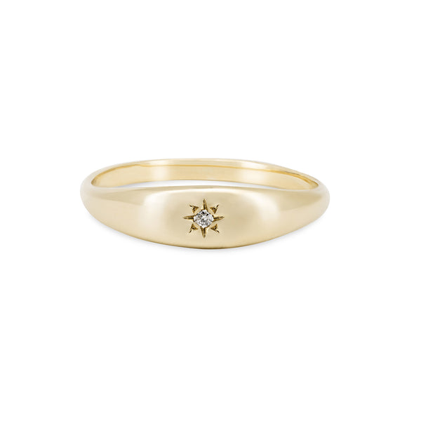 North Star Diamond Tiny Signet Ring - 14k Gold