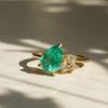 Thumbnail of One of A Kind 2ct Emerald Pear with Lab Grown Diamond Cluster - 14k Gold Polished Band