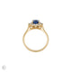 Top-down view of the Princess Halo Sapphire & Diamond Engagement Ring in 14k solid gold, highlighting the central sapphire and diamond halo.
