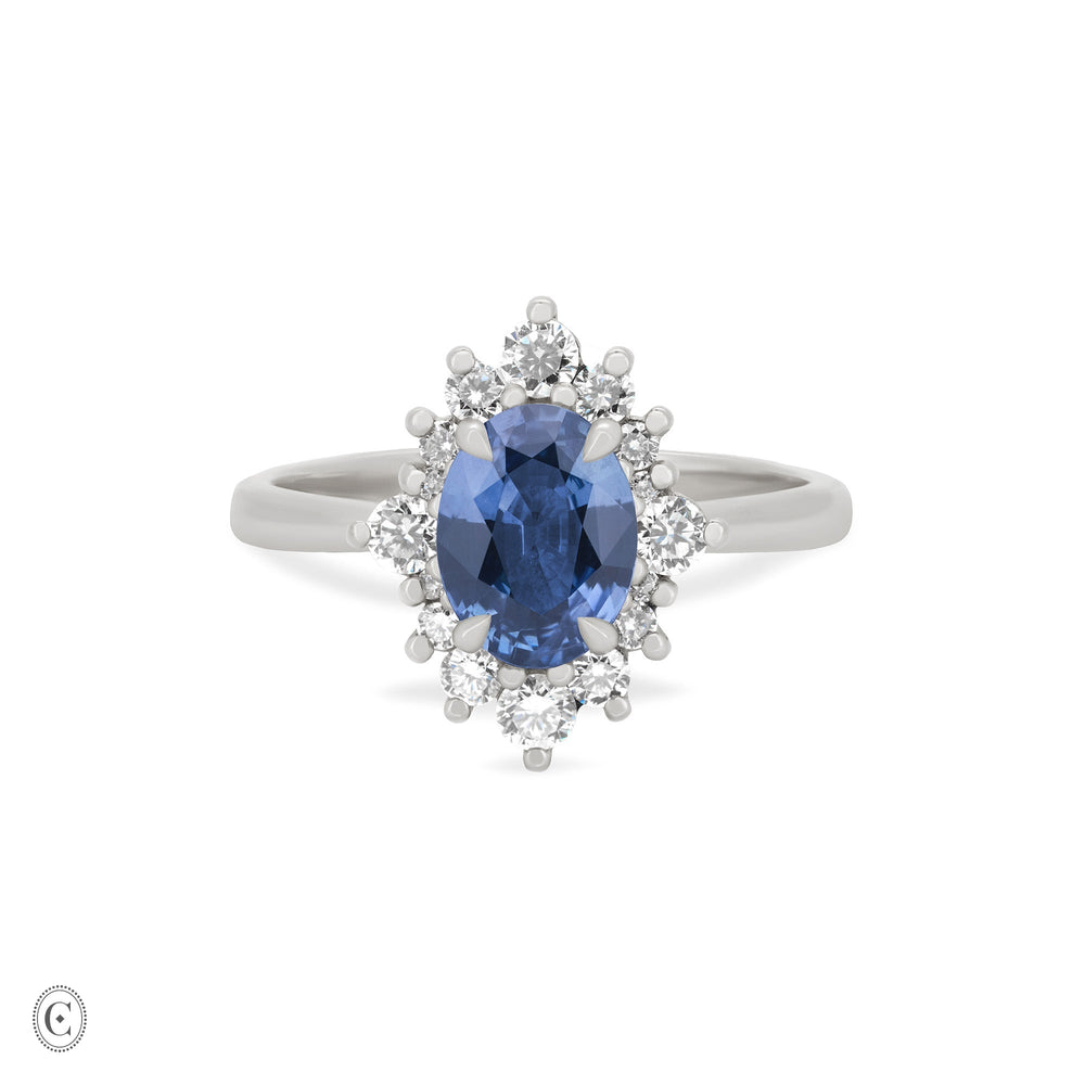 Princess Halo Sapphire & Diamond Engagement Ring - 14k White Gold Polished Band