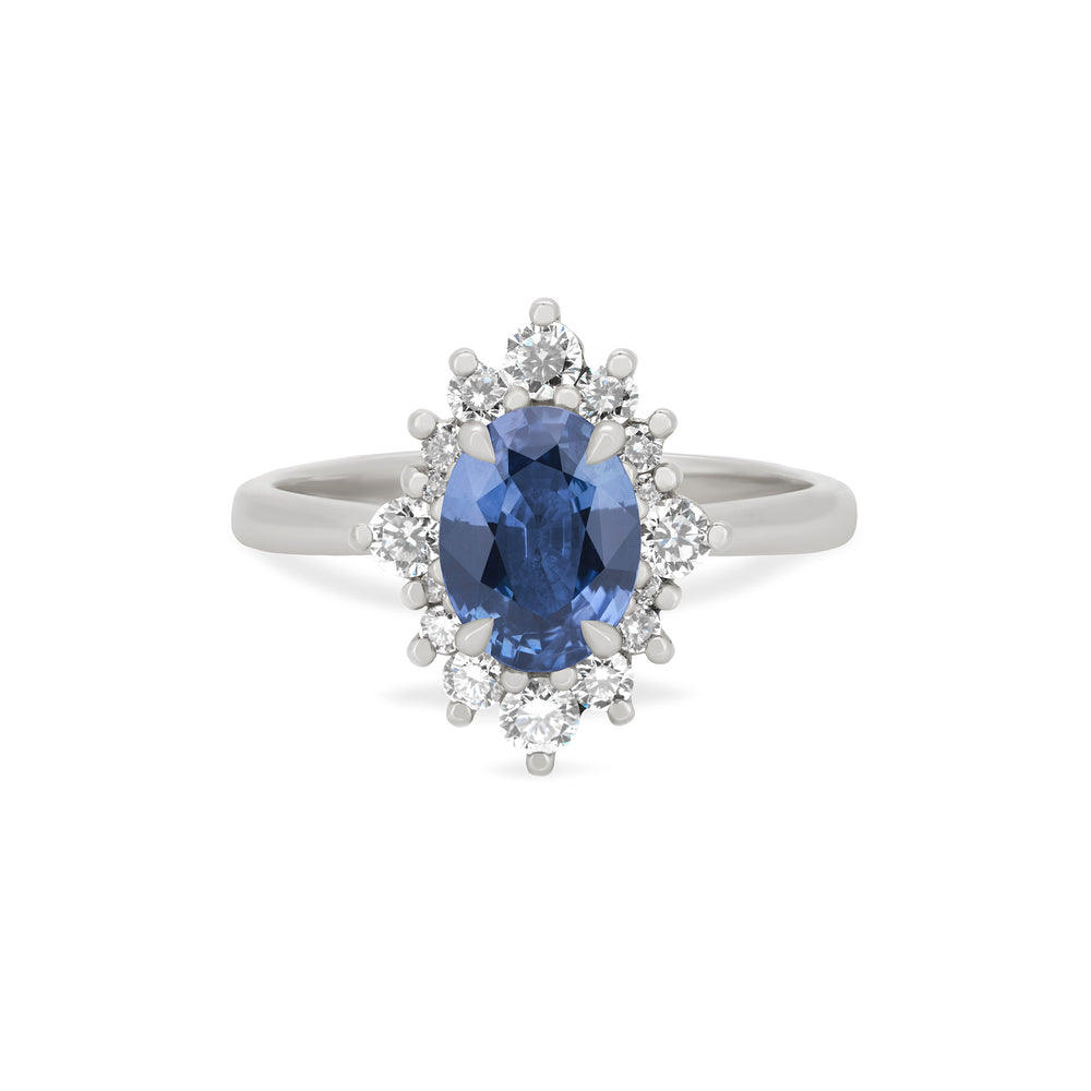 Princess Halo Sapphire & Diamond Engagement Ring - 14k White Gold Polished Band