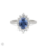 Princess Halo Sapphire & Diamond Engagement Ring - 14k White Gold Polished Band