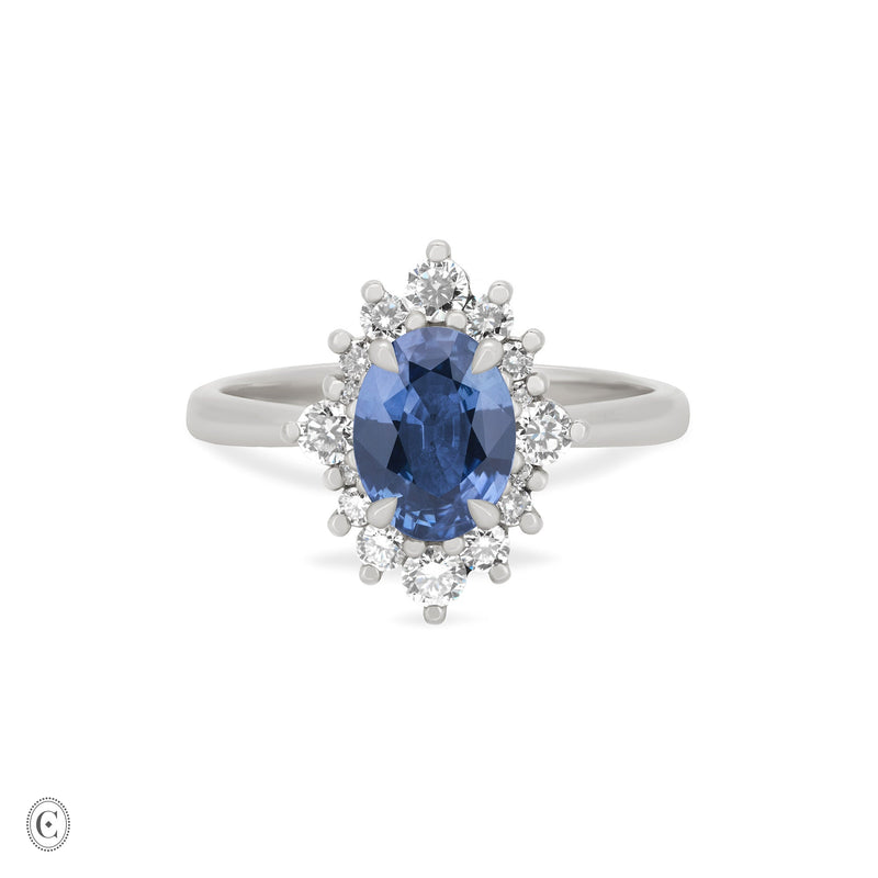 Princess Halo Sapphire & Diamond Engagement Ring - 14k White Gold Polished Band