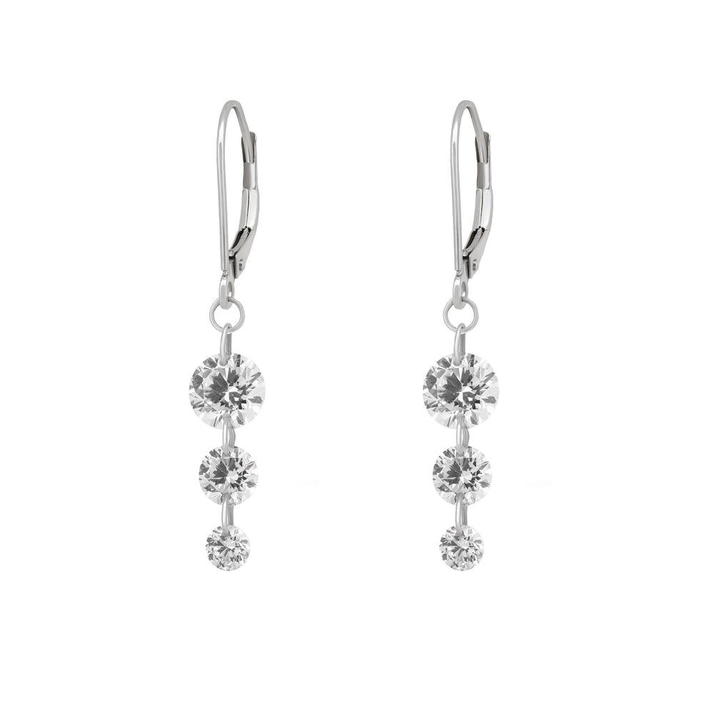 Front view of the Raindrop Diamond Earrings in 14k white gold, featuring a cluster of tiny diamonds shaped like a raindrop.