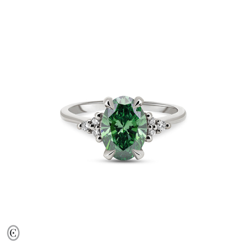 Starlight - Green Lab Grown Diamond Engagement Ring 14k White Gold