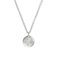 Thumbnail of Front view of the Stars in the Sky Four Diamond Necklace in 14k white gold, featuring four scattered diamonds on a round pendant.