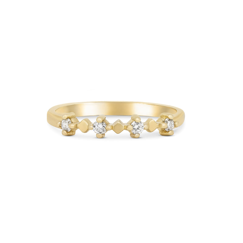 Front view of the Stars in the Sky Four Diamond Eternity Ring in 14k gold, with a polished band and four scattered diamonds.