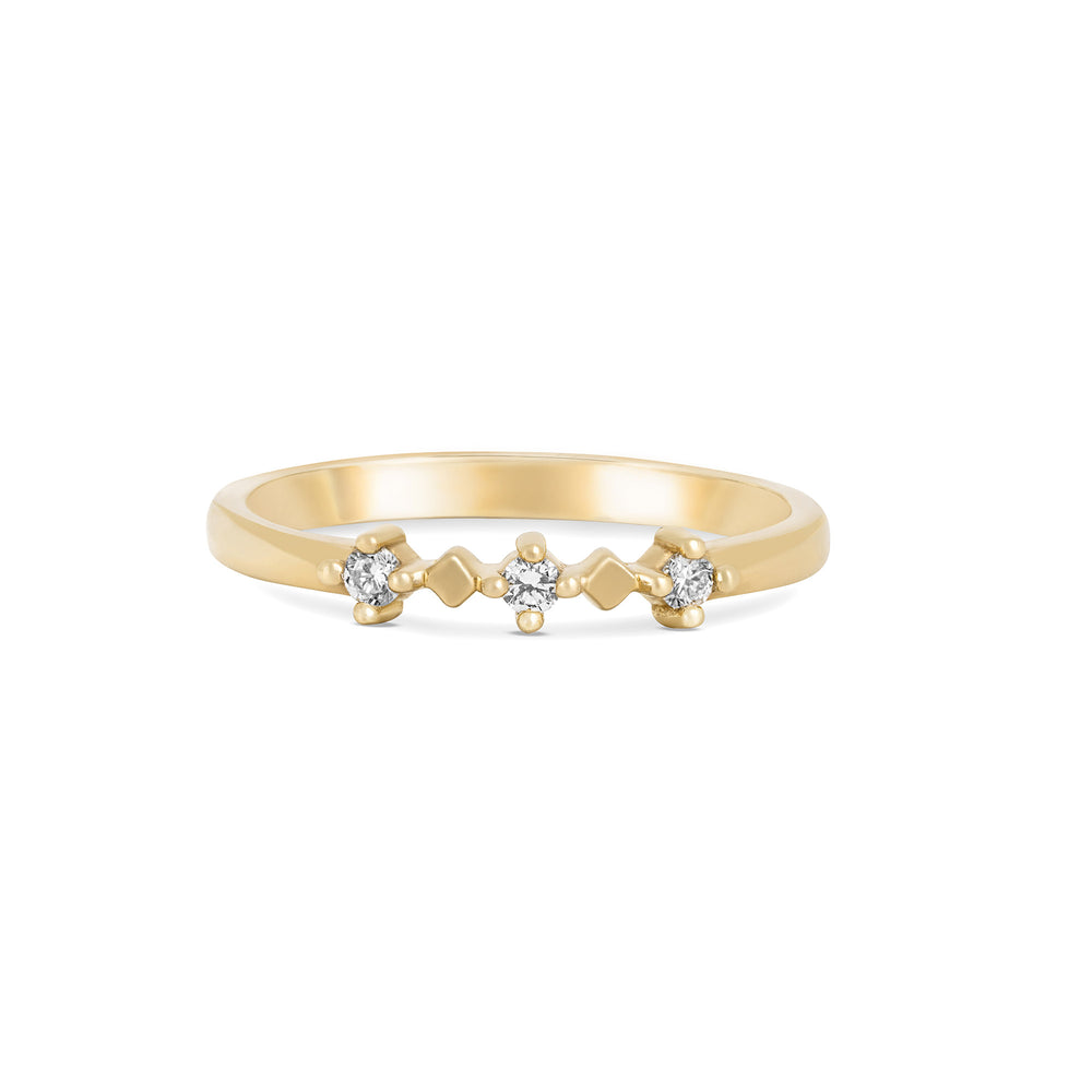 Front view of the Stars in the Sky Three Diamond Ring in 14k solid gold, featuring three scattered diamonds on a polished band.