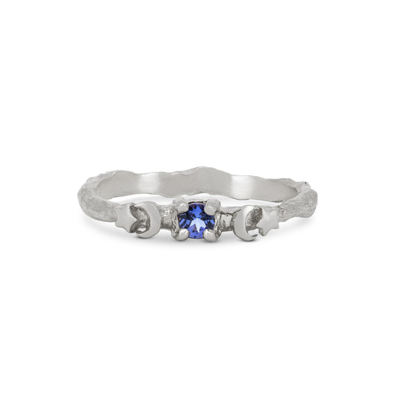 Sun, Moon & Stars Tanzanite Ring - 14k White Gold