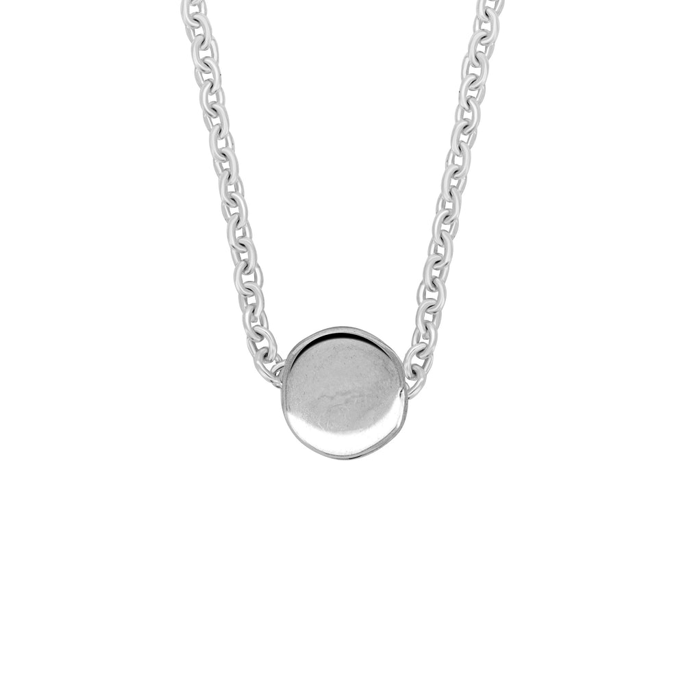 Front view of the Sterling Silver Sun Necklace, featuring a polished sun disc pendant on a fine chain.