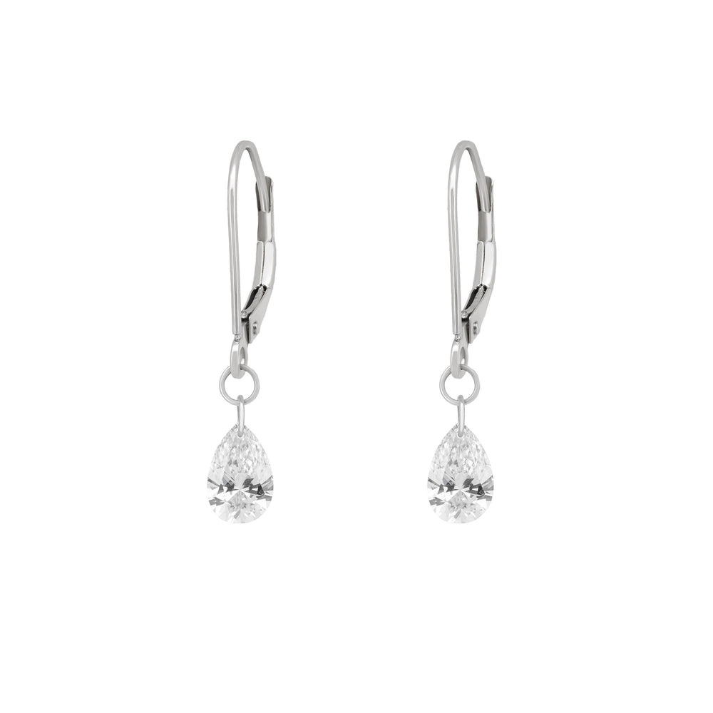 Front view of the Teardrop Diamond Earrings in 14k white gold, featuring a teardrop-shaped cluster of tiny diamonds.