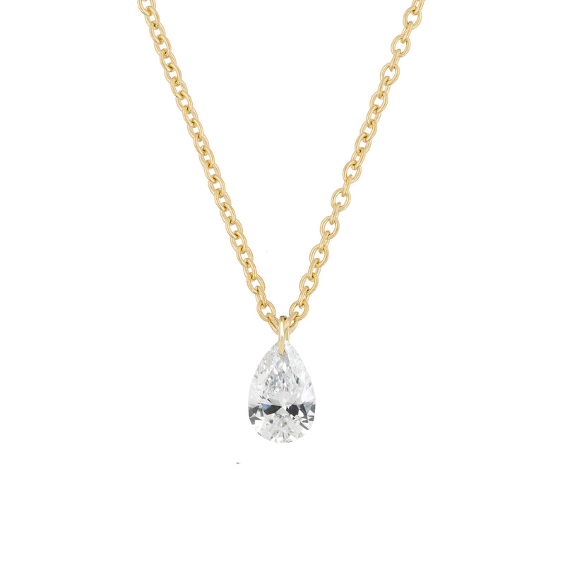 Front view of the Teardrop 0.5ct Diamond Necklace in 14k gold, featuring a teardrop-shaped diamond pendant on a fine chain.