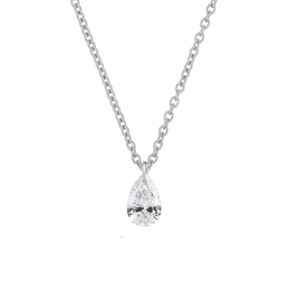 Front view of the Teardrop 0.5ct Diamond Necklace in 14k white gold, featuring a teardrop-shaped diamond pendant on a fine chain.