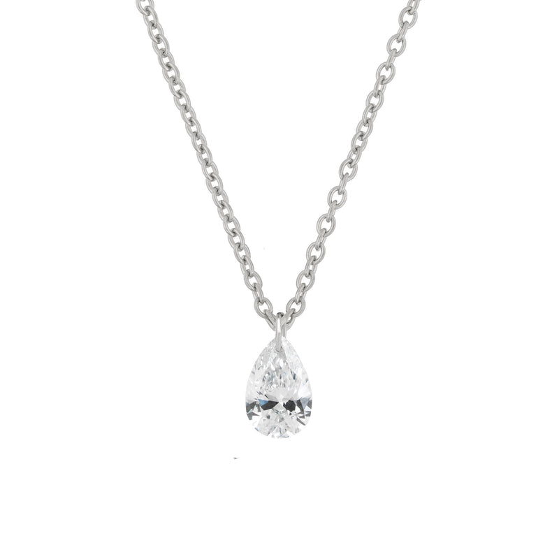 Front view of the Teardrop 0.5ct Diamond Necklace in 14k white gold, featuring a teardrop-shaped diamond pendant on a fine chain.